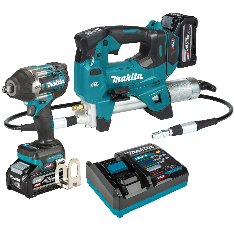 Makita 40Vmax XGT Grease Gun and 1/2 inch Impact Wrench Kit (4.0Ah)