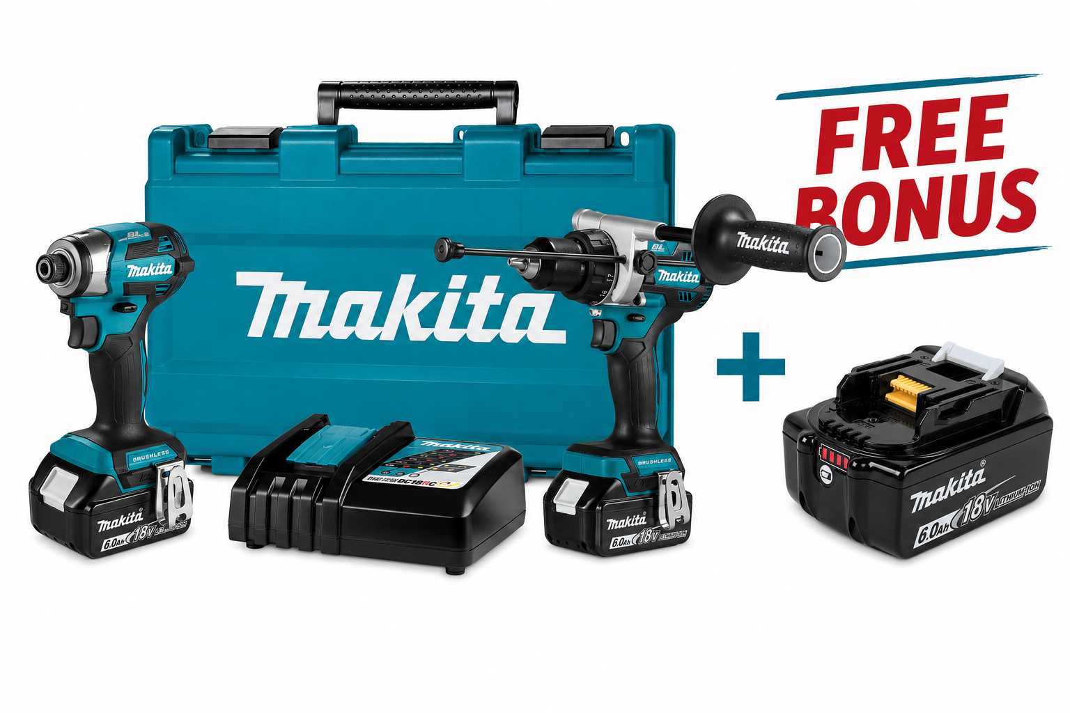 Makita 18V 18V LXT Brushless 2-Pc. Hammer Drill Driver / Impact Driver Kit 6Ah x 2