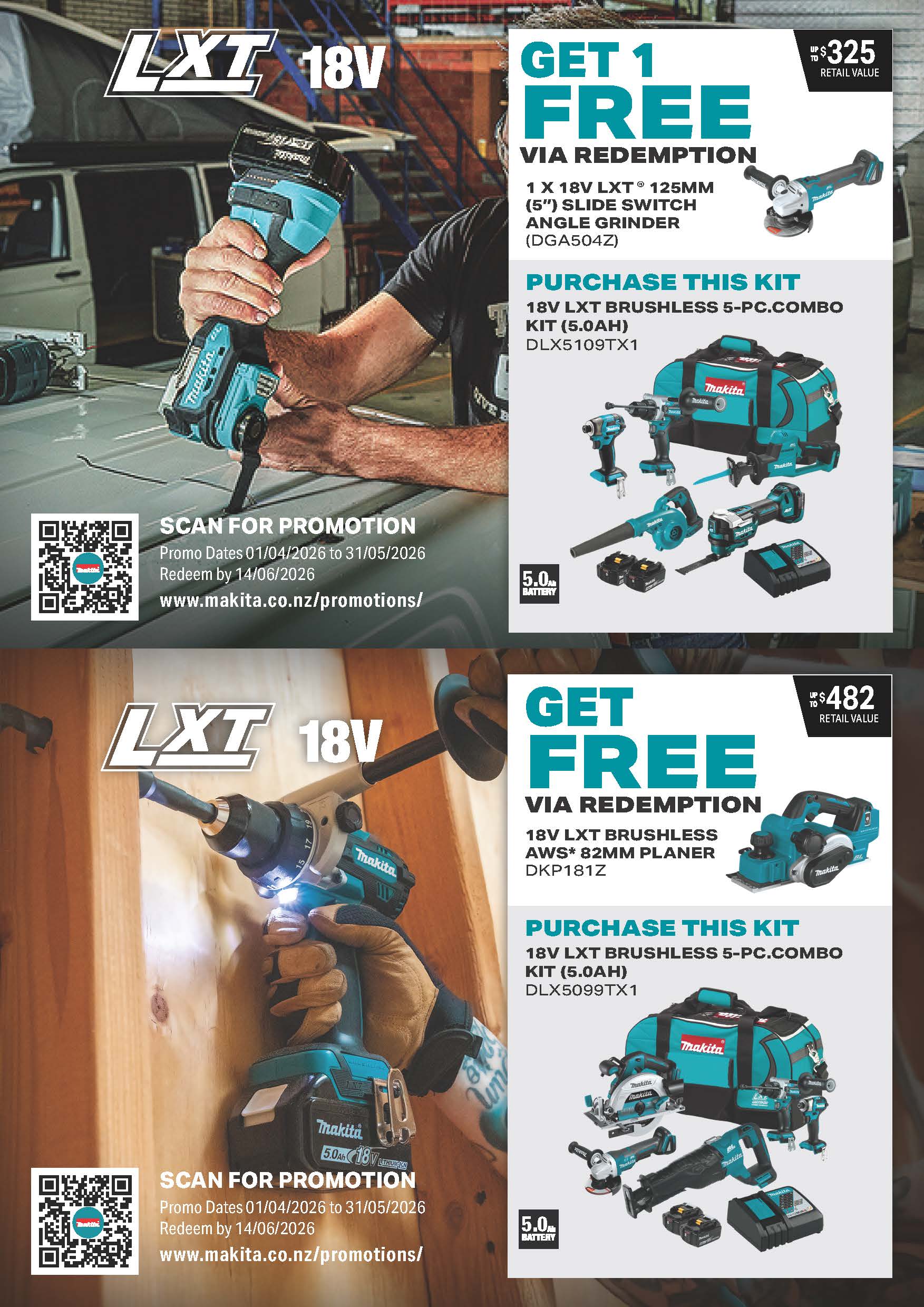 Makita 18V LXT 5PC 2x 5.0Ah Combo Kit