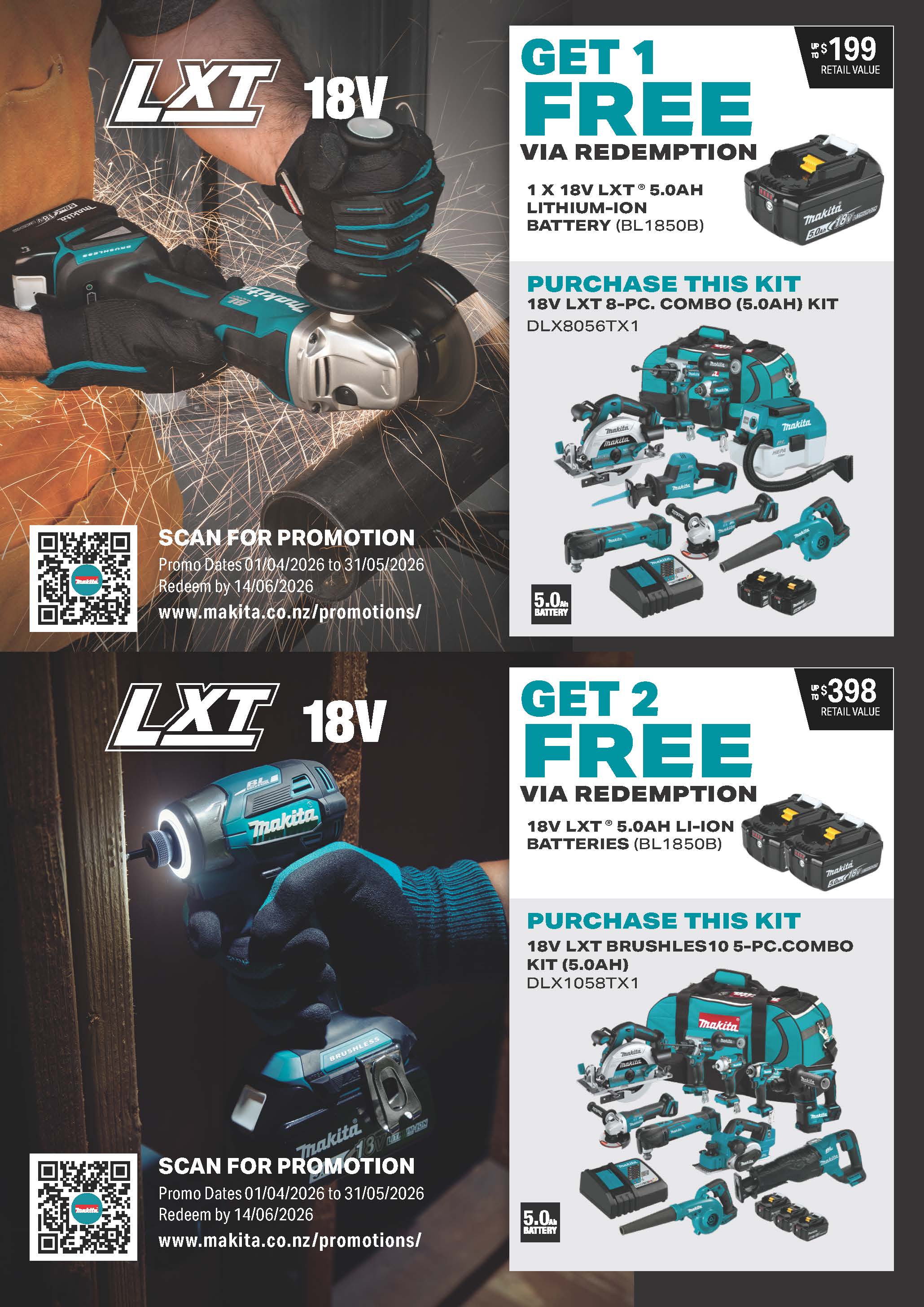 Makita 18V LXT Cordless 8-Piece 5.0Ah x 2 Combo Kit