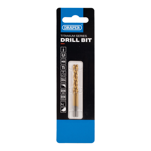 DRAPER HSS Titanium Drill Bit (2.5mm x 57mm) - 2 Pack