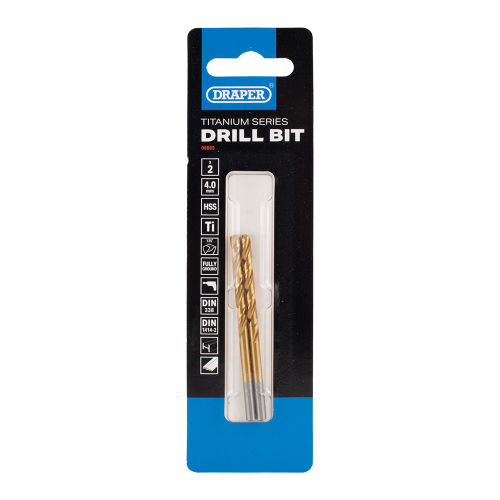 DRAPER HSS Titanium Drill Bit (4mm x 75mm) - 2 Pack