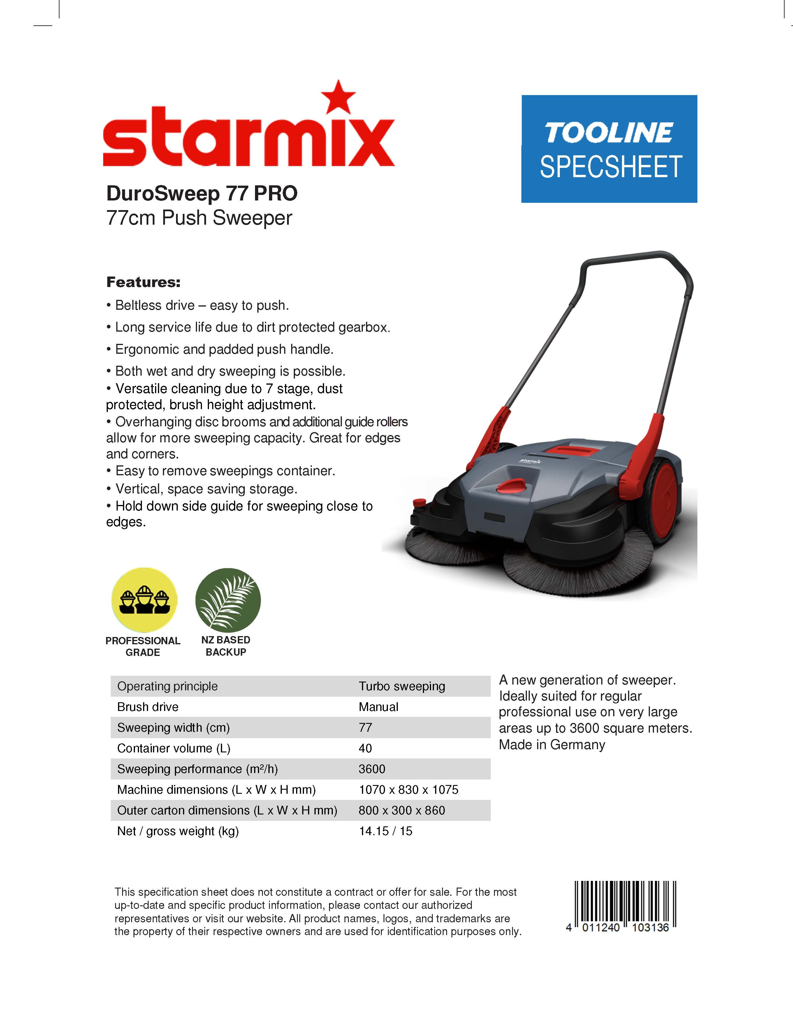 DuroSweep 77 PRO 77cm Push Sweeper