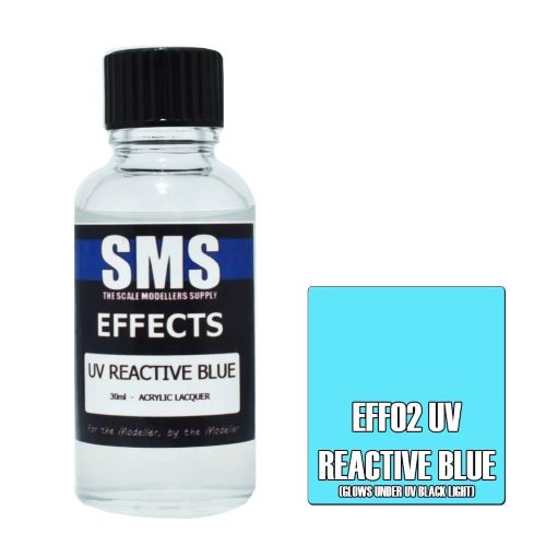 SMS AIRBRUSH PAINT ACRYLIC LACQUER EFFECTS UV REACTIVE BLUE 30ML