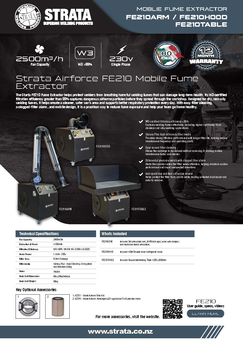 Strata Airforce FE210HOOD Mobile Fume Extractor with 4.3M Flexible Hose & Magnetic Hood