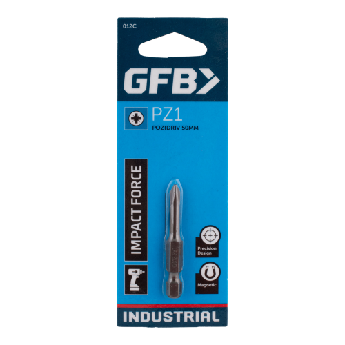 GFB impact driver bit packaging with blue background
