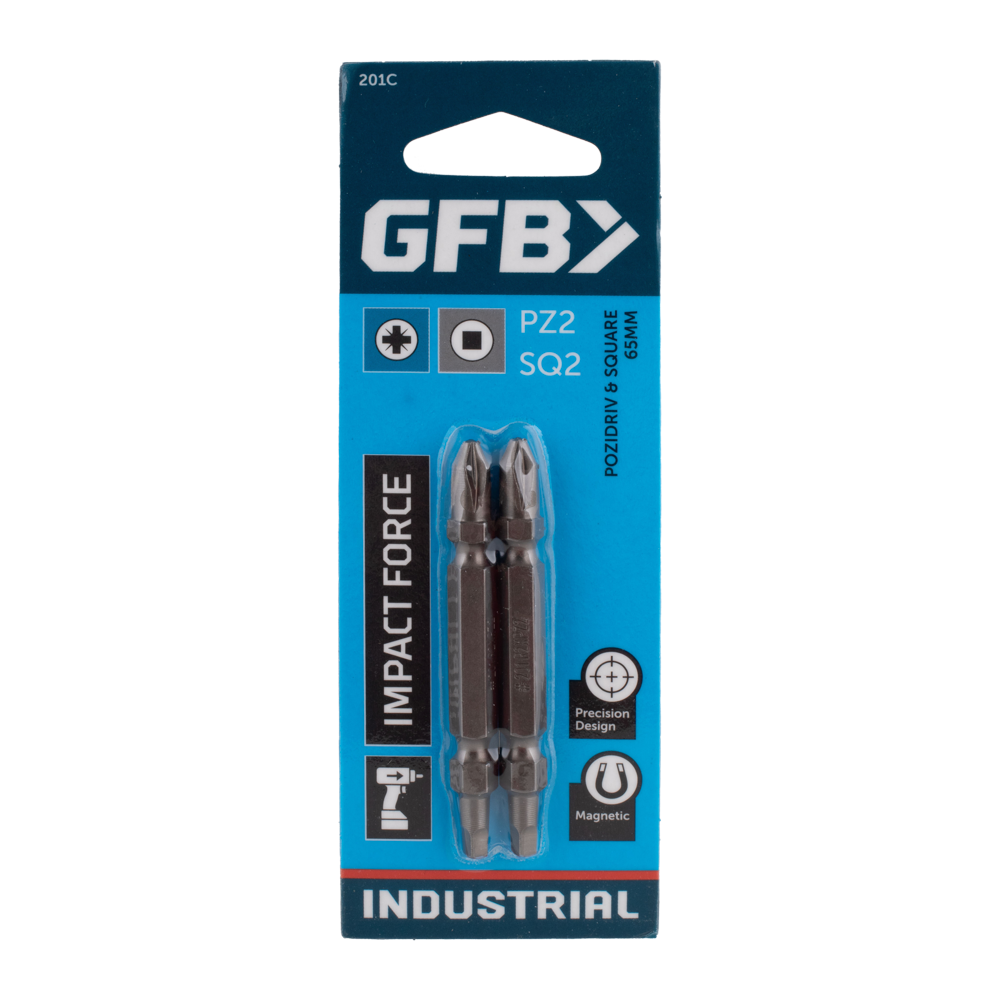 GFB Square & Pozidriv Double Ended Driver Bit (SQ2 & PZ2 x 65mm)