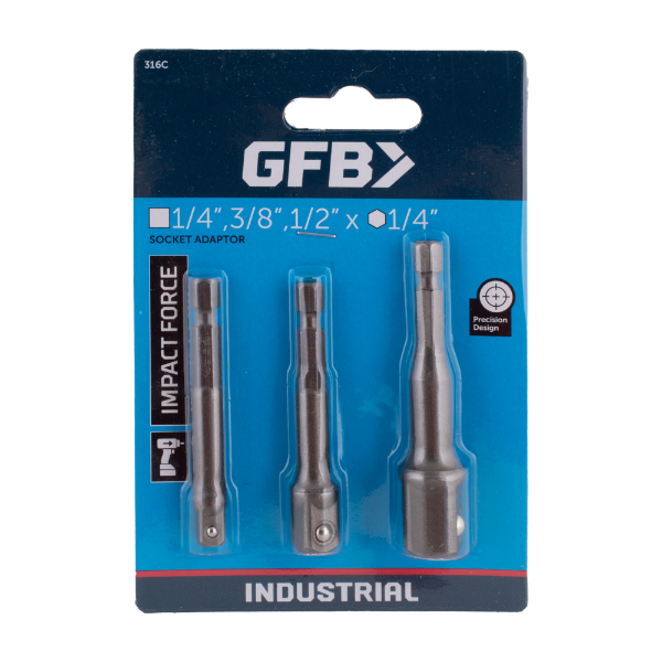GFB socket adapter set packaging with three tools on a blue background