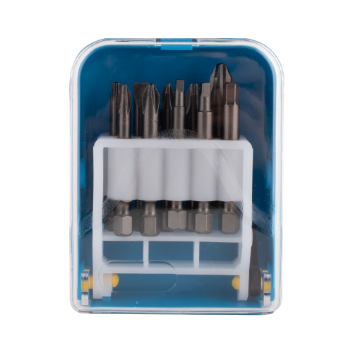 Set of GFB screwdriver bits in a clear plastic case on a white background