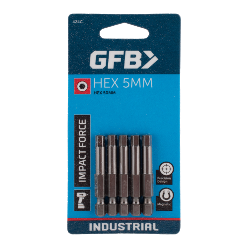 Pack of GFB hex bit screws with blue packaging on a white background