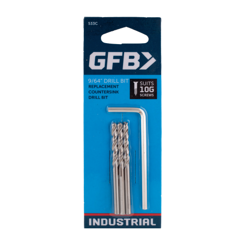 GFB drill bit set with packaging on a white background