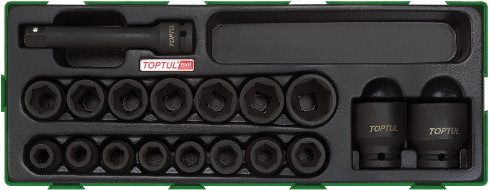 Toptul TI IMPACT SOCKET KIT 1/2in MM 18PC