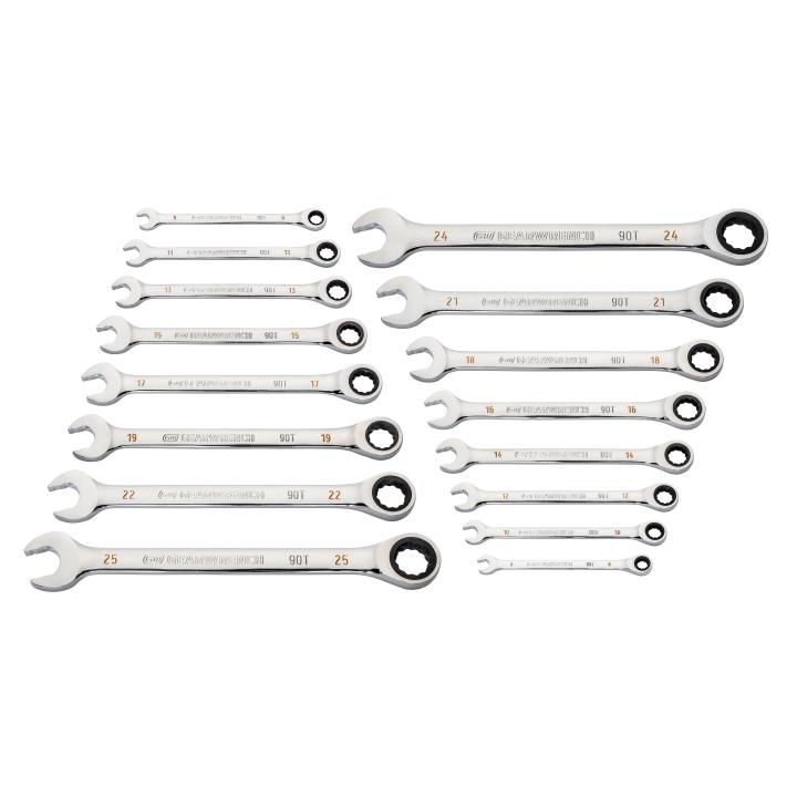 GW 16 PC 90T 12 PT METRIC COMBINATION RATCHETING WRENCH SET