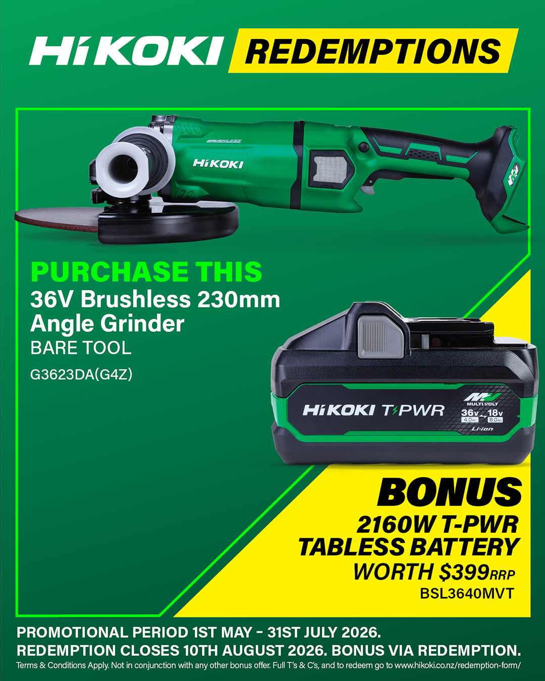 Hikoki 36V Brushless 230mm Angle Grinder - Bare Tool