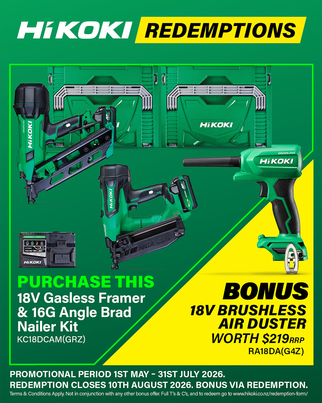 HiKOKI 18V Gasless 90mm Framing Nailer and 16ga Angled Bradder Nailer Combo Kit