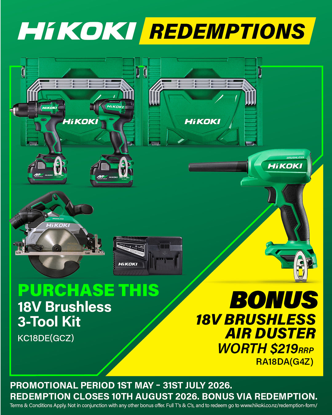 Hikoki 18V Brushless Impact Drill, Impact Driver & 165mm Circular Saw Kit 2x BSL36A18X 1x UC18YFSL