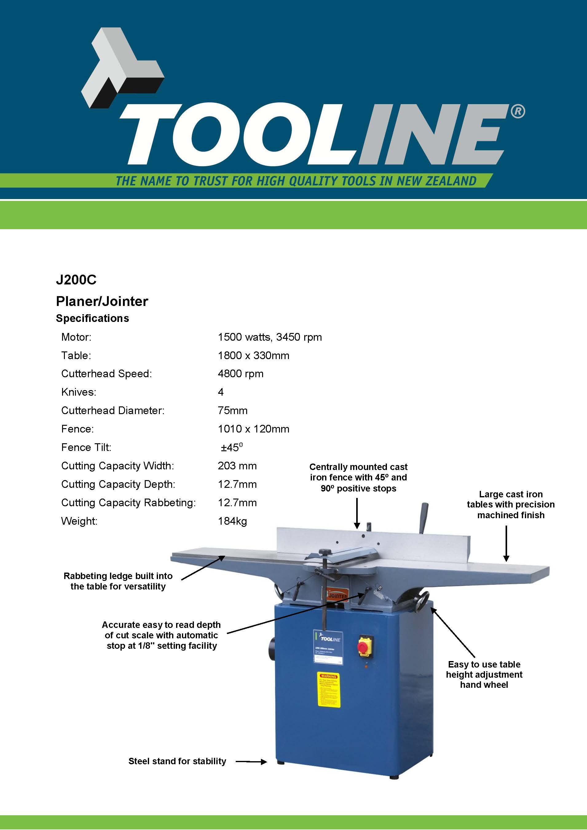 Tooline 203mm Jointer/Planer
