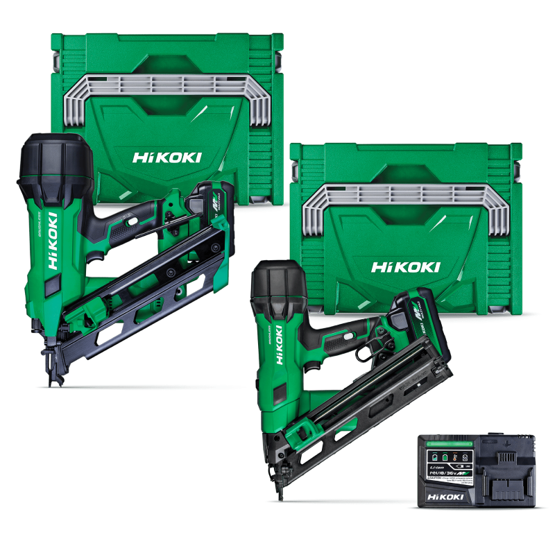 HIKOKI 18V GASLESS 90MM FRAMING & 15GA ANGLED BRADDER NAILER COMBO KIT