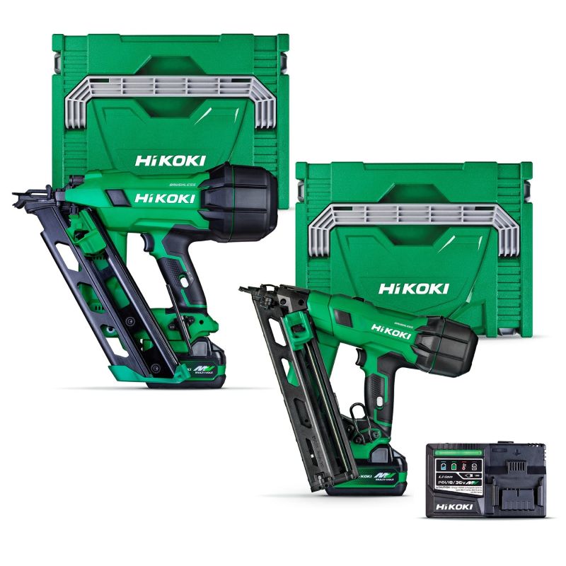 HIKOKI 18V GASLESS 90MM FRAMING & 15GA ANGLED BRADDER NAILER COMBO KIT