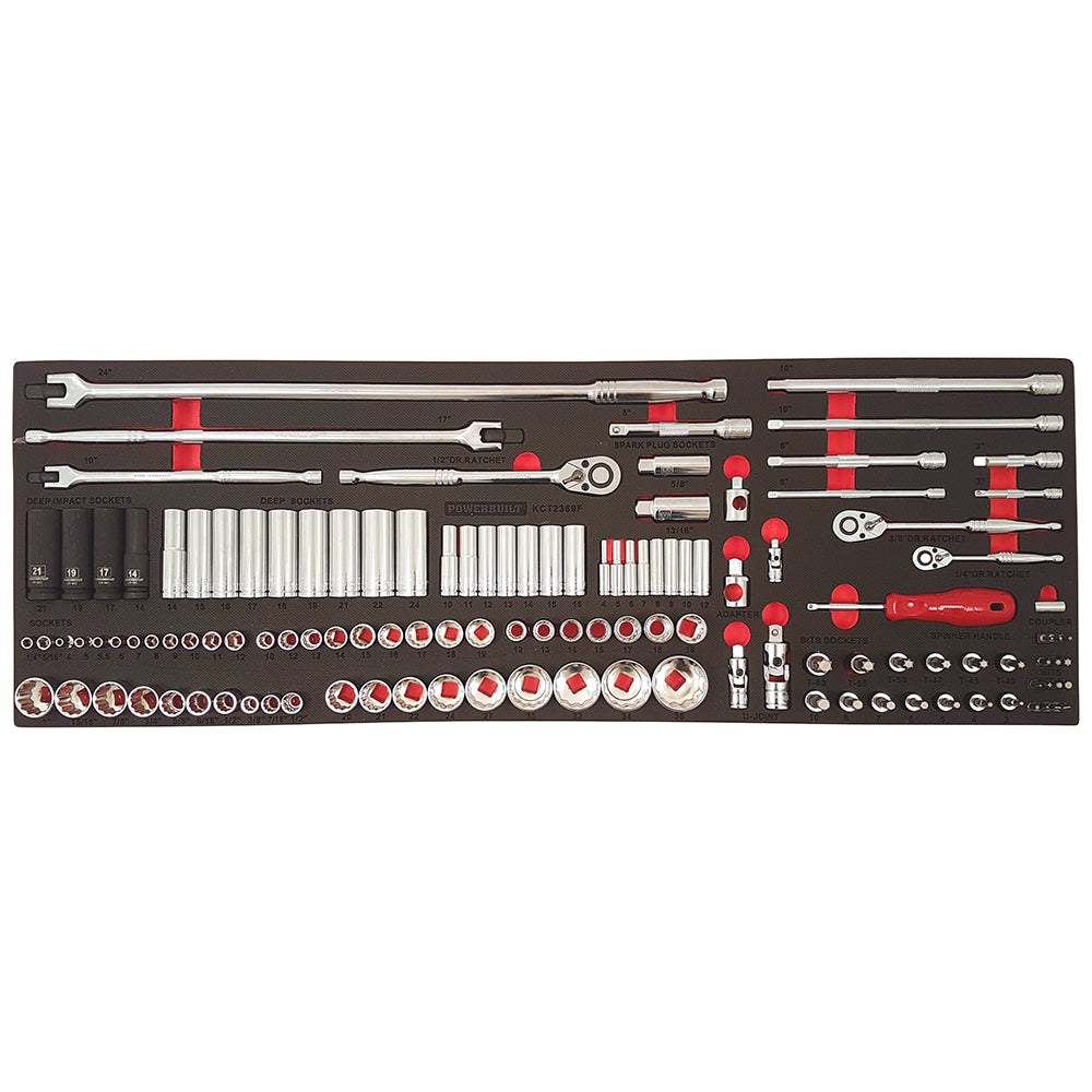 Powerbuilt Complete Socket Set And Drive Accessories Tray 125Pc 1/4in, 3/8in, 1/2in Dr