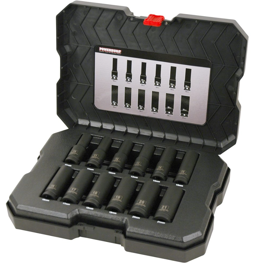 Powerbuilt Metric Deep Impact Socket Set 1/2in Dr 12Pc 10-21mm