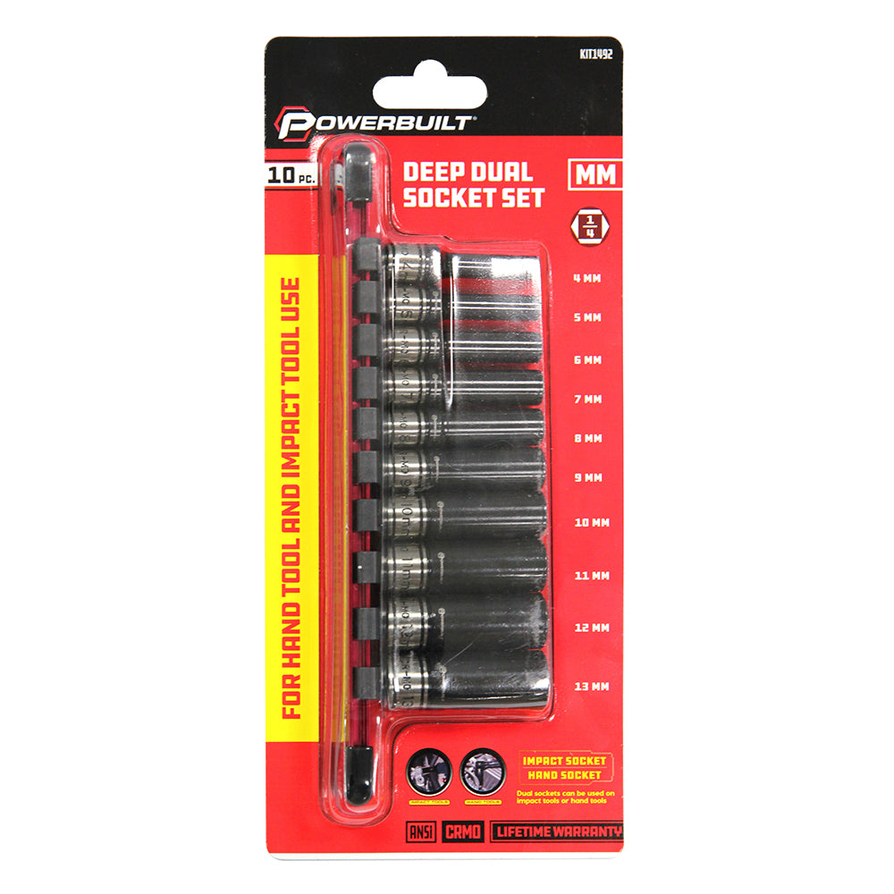 Powerbuilt 1/4 in Dr 10Pc Metric Deep Dual Impact Socket Set