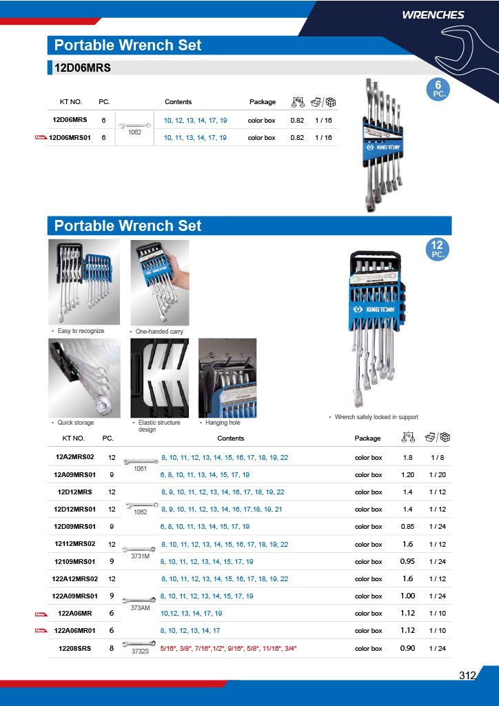King Tony 9Pc Std Portable Wrench Set 8-19mm