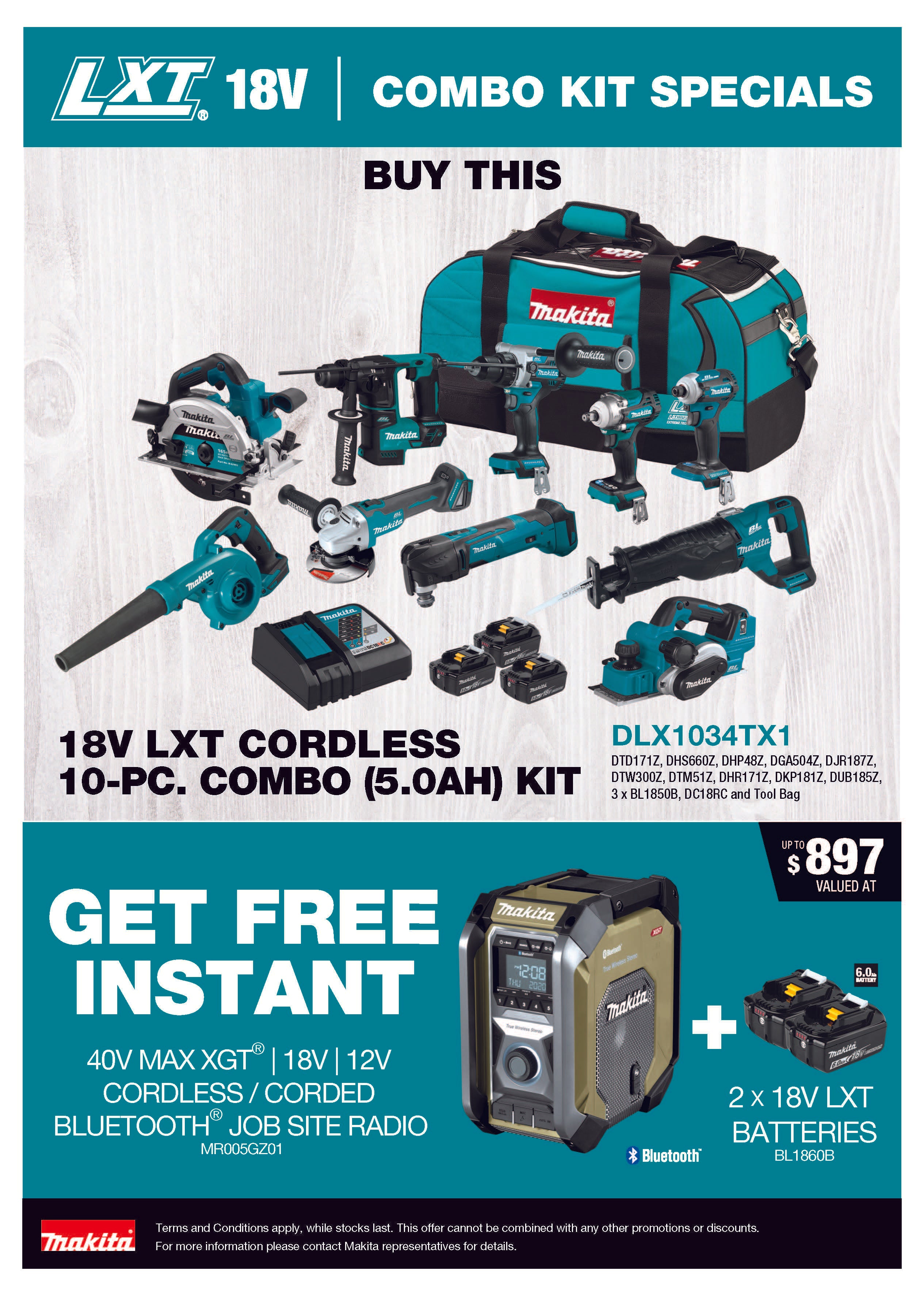 Makita 18V LXT 10-pcs Combo Kit 5.0Ah