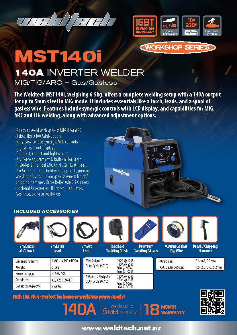 WT 140A Gas/Gasless Mig/Tig/Arc Inverter Welder