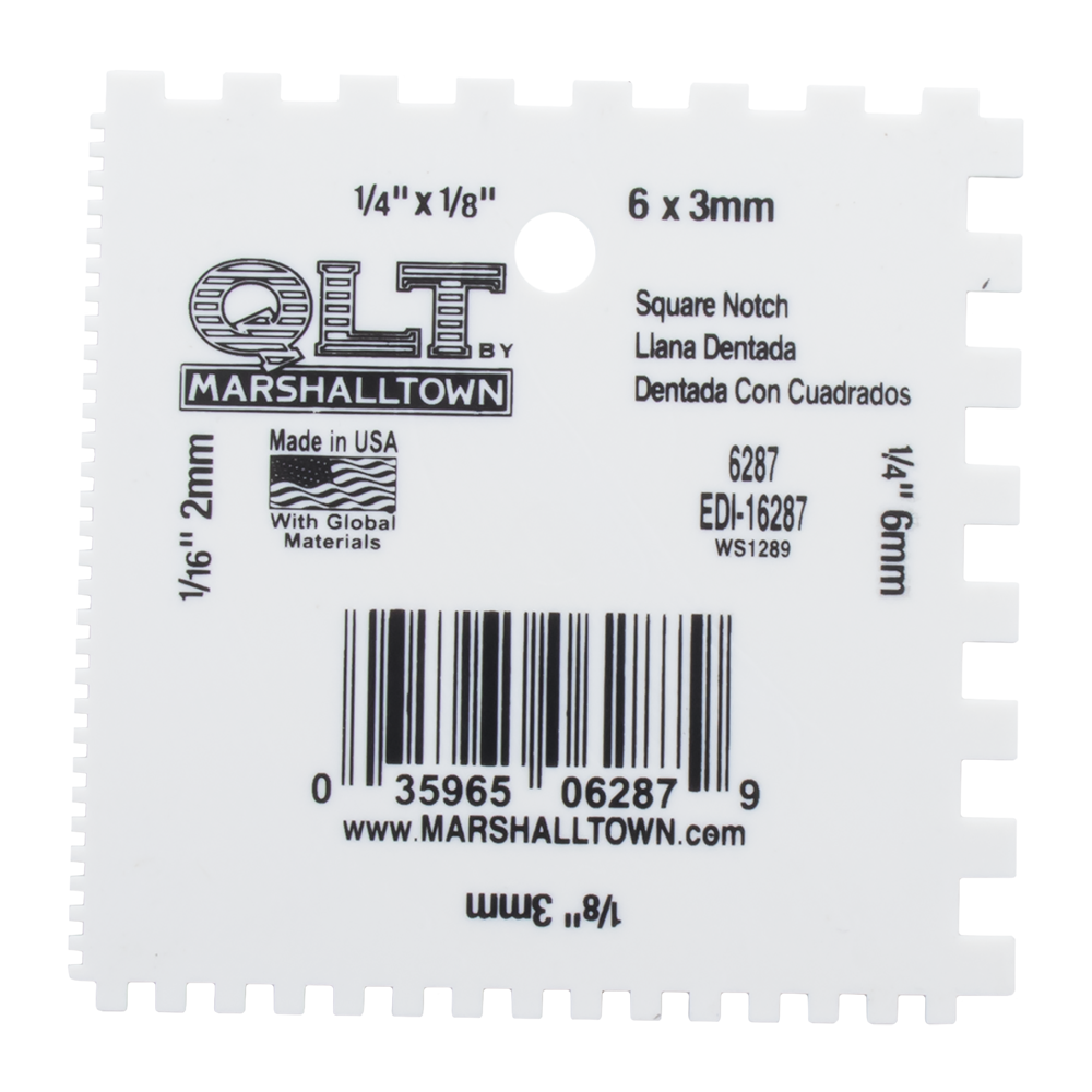 MARSHALLTOWN #6287 2mm,3mm,6mm PLASTIC SQUARE NOTCHED SPREADER
