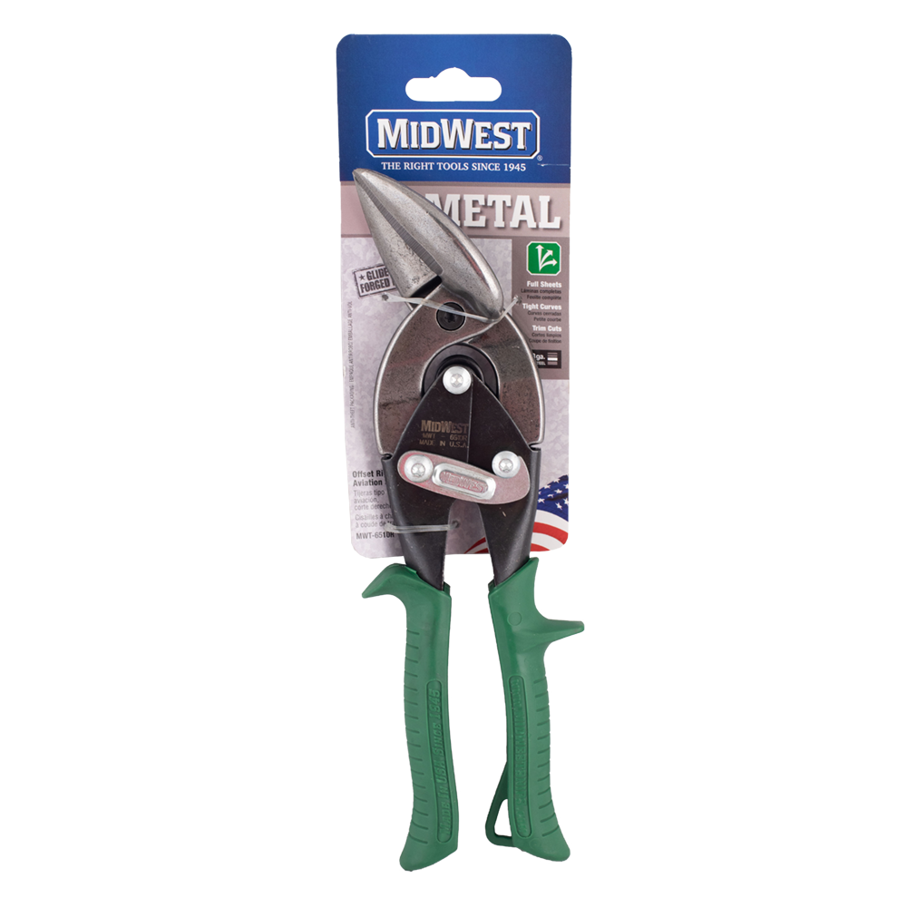 Midwest #MWT-6510-R GREEN OFFSET AVIATION SNIP-RIGHT CUT