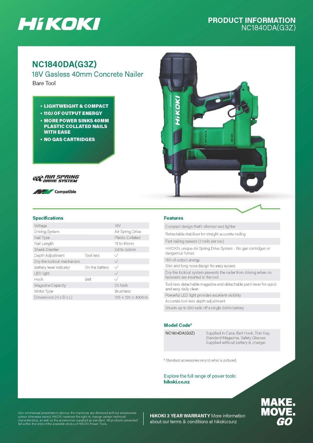 Hikoki 18V Concrete Nailer Bare Tool