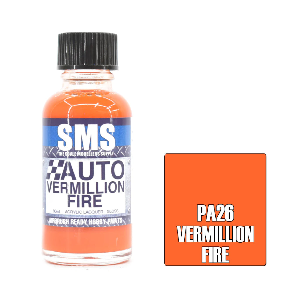 SMS Airbrush paint 30Ml Vermillion Fire Acrylic Lacquer Scale Modellers Supply
