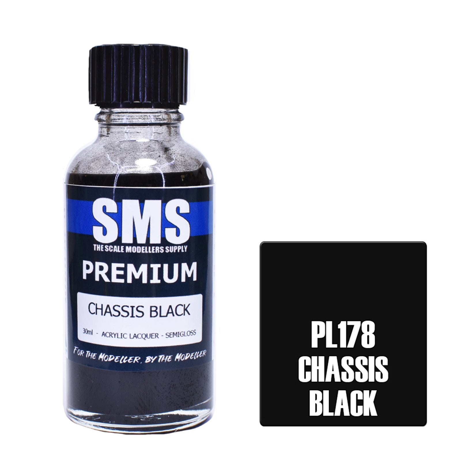 SMS Airbrush Paint 30ML PREMIUM CHASSIS BLACK ACRYLIC LACQUER