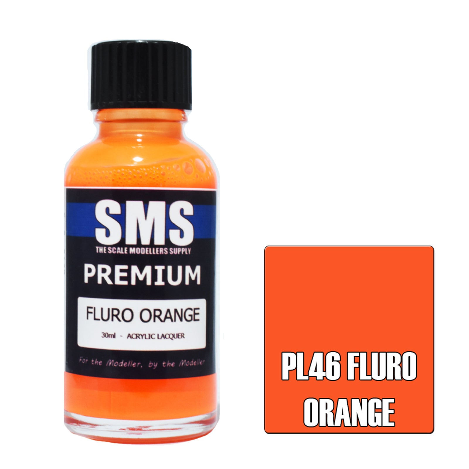 SMS Airbrush Paint 30ML PREMIUM FLURO ORANGE ACRYLIC LACQUER SCALE MODELLERS SUPPLY