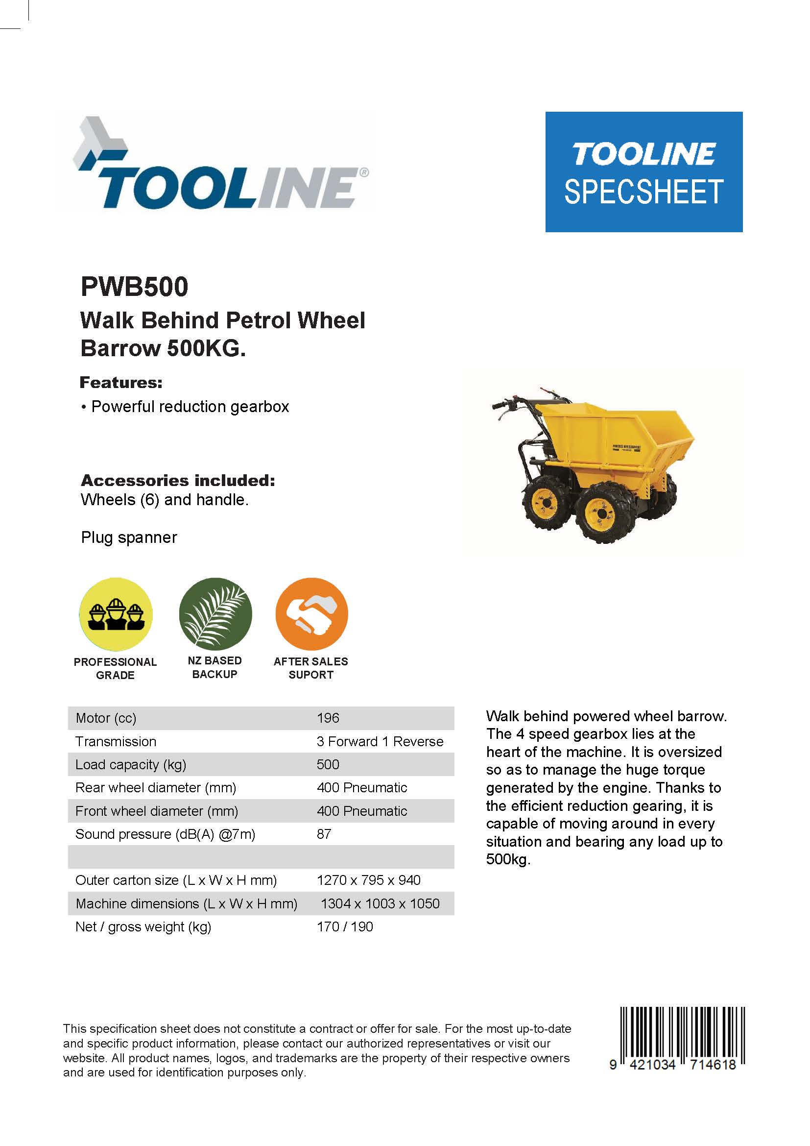 Tooline PWB500 Power Wheel Barrow