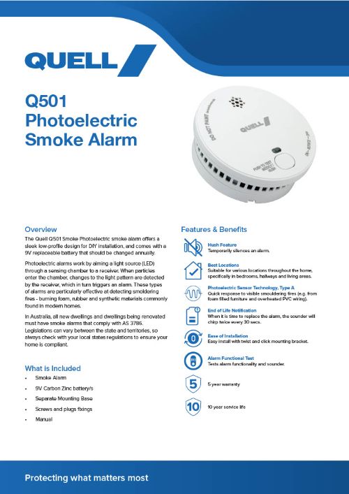 Quell Smoke Alarm - Photoelectric 501 with Hush Button