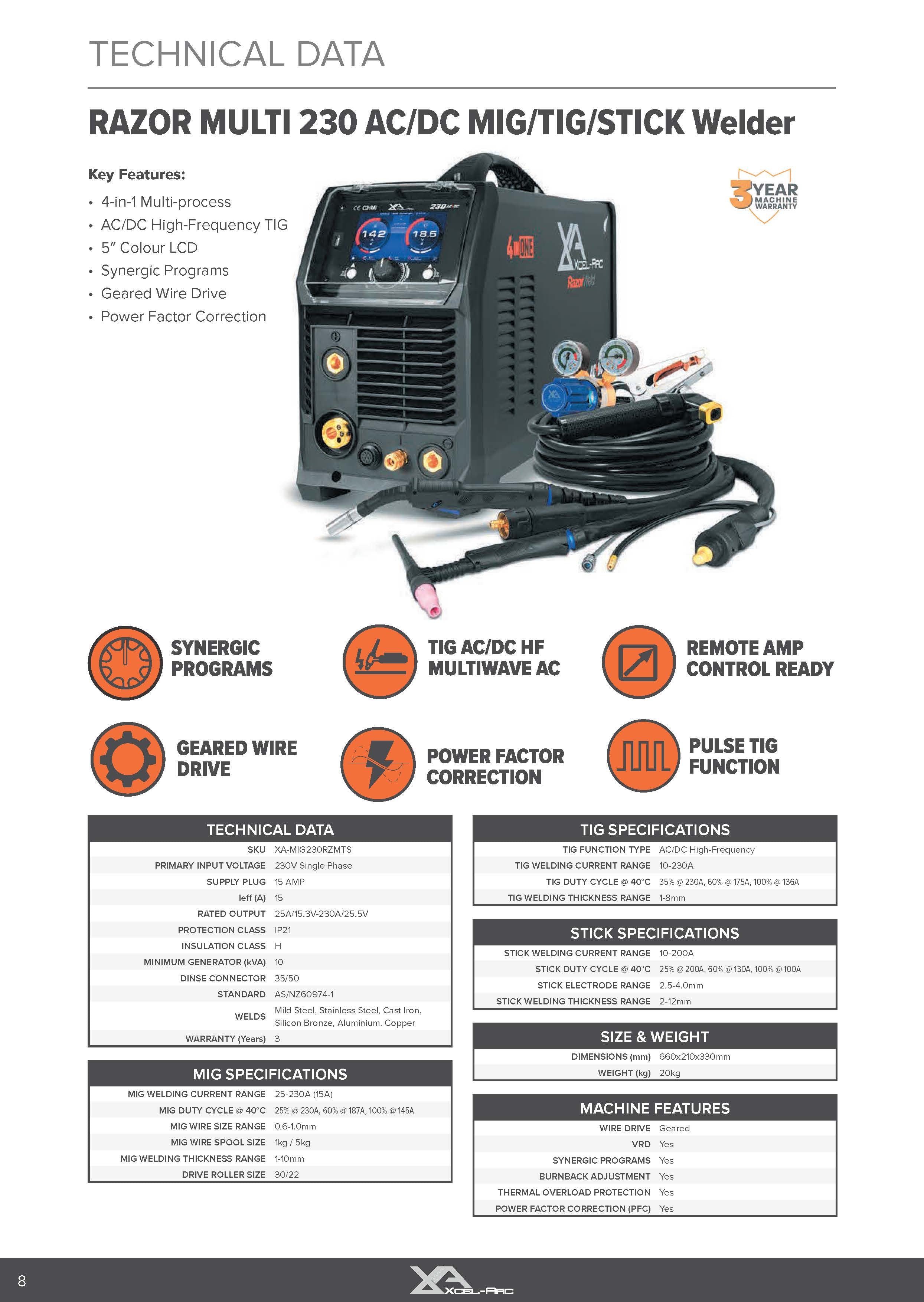 Razorweld Multi 230 Ac/Dc Mig/Tig/Stick Welder