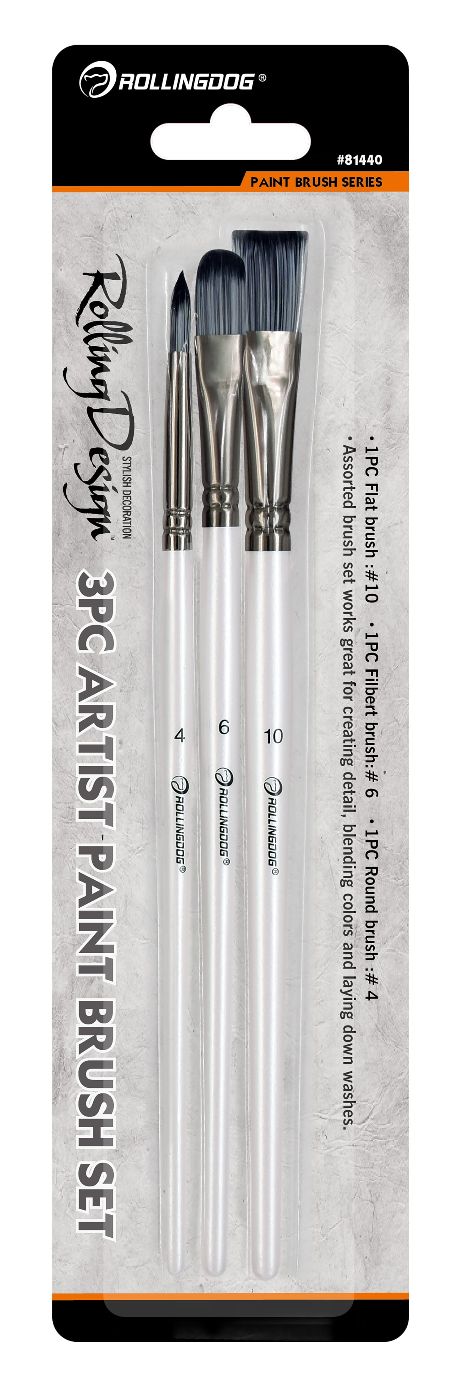 Rolling Dog Artist Paint Brush Set 3 Pce