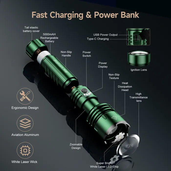 SKYFIRE 1376J FLASHLIGHT TORCH IP54 1387 LUMENS GREEN