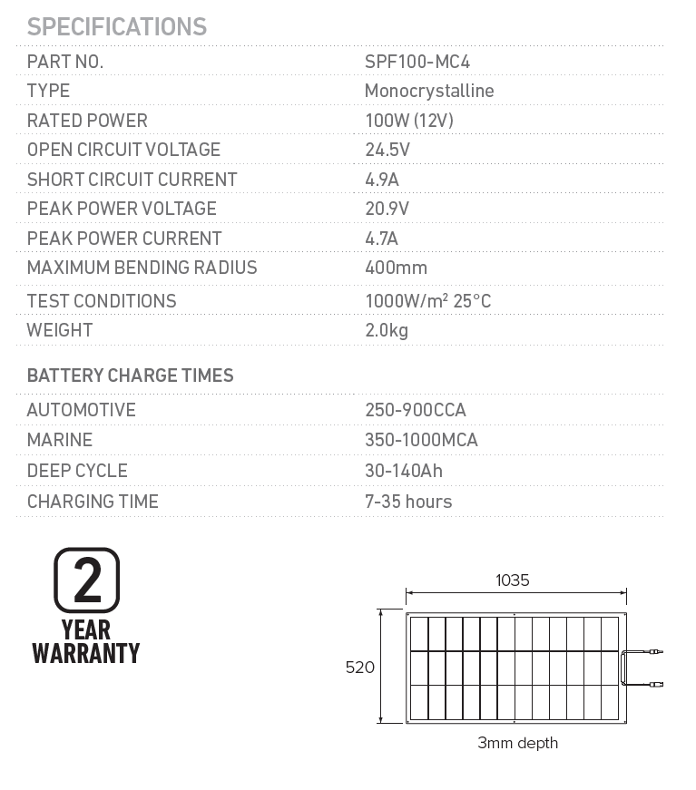 12V 100W Semi Flexible Monocrystalline Solar Panel