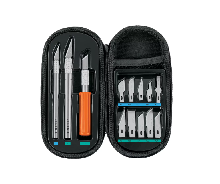 Truper Hobby Knife set with 11 pieces in case