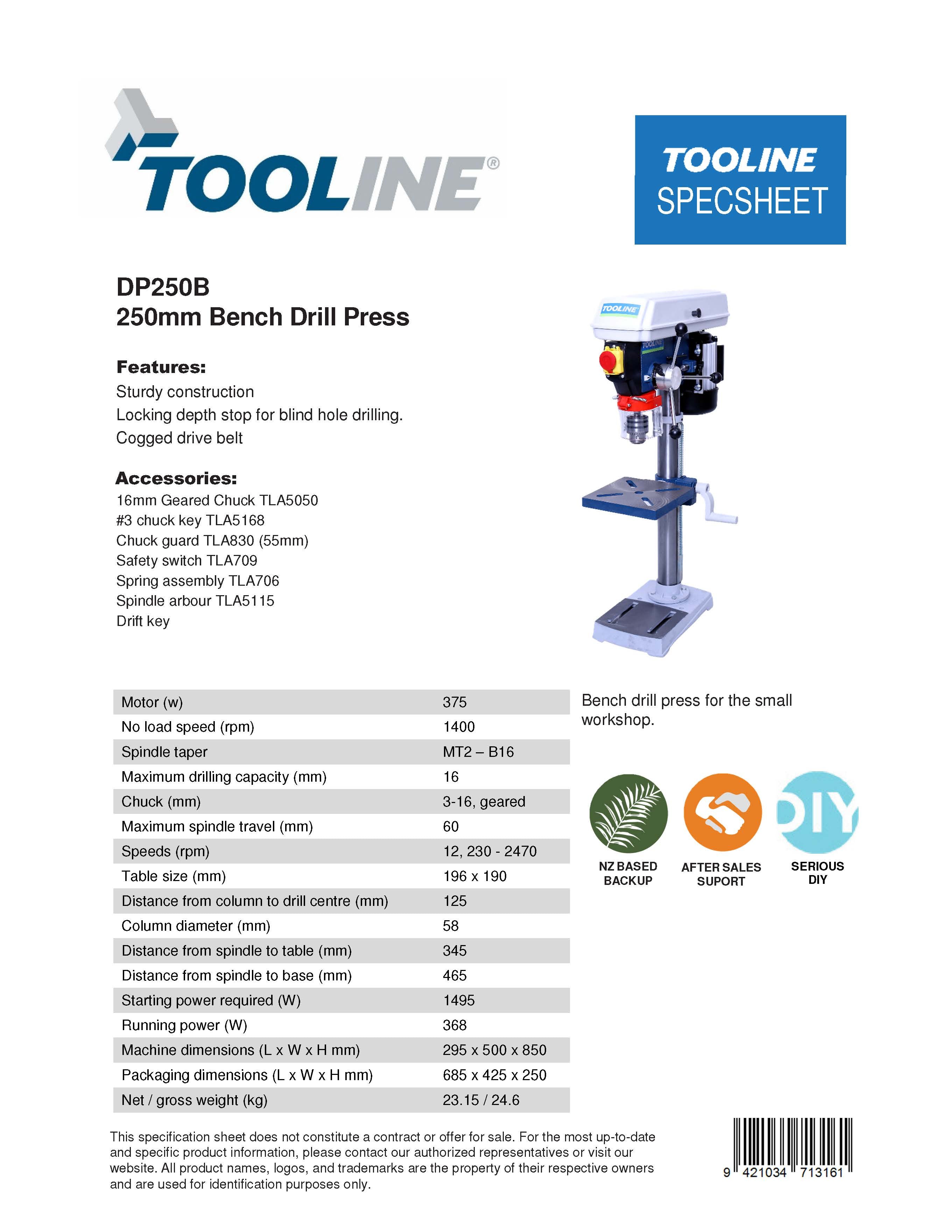 DP250B BENCH DRILL PRESS 375W 250MM