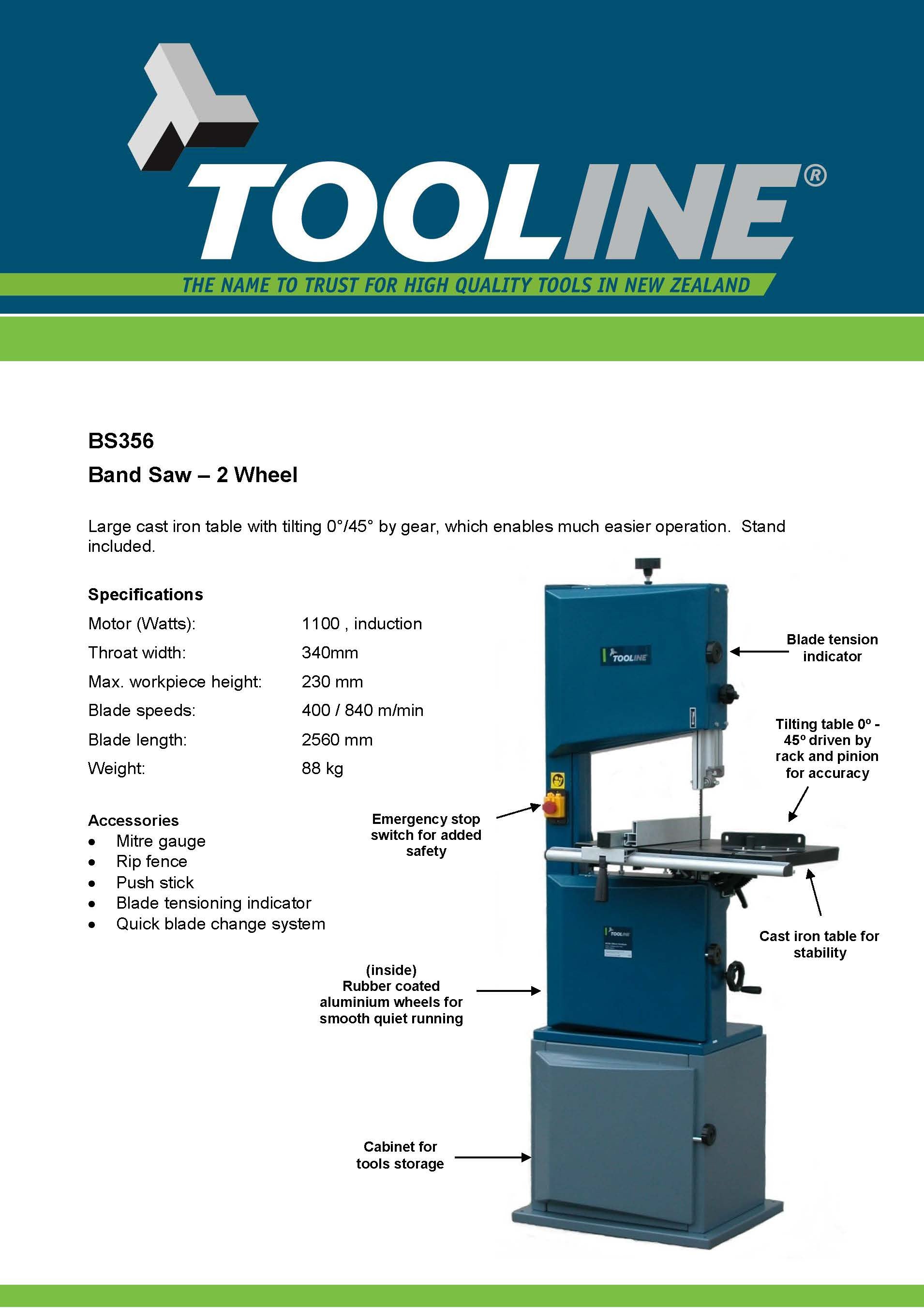 Band Saw - Tooline Band Saw 2 Wheel Bs356