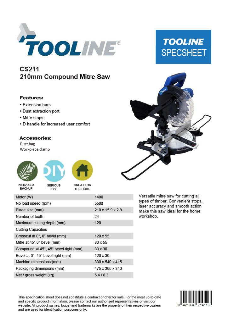 Tooline CS211 210mm Mitre Saw