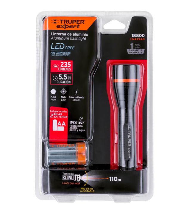 Truper Flashlight LED 2 AA cell 235/100 Lumin