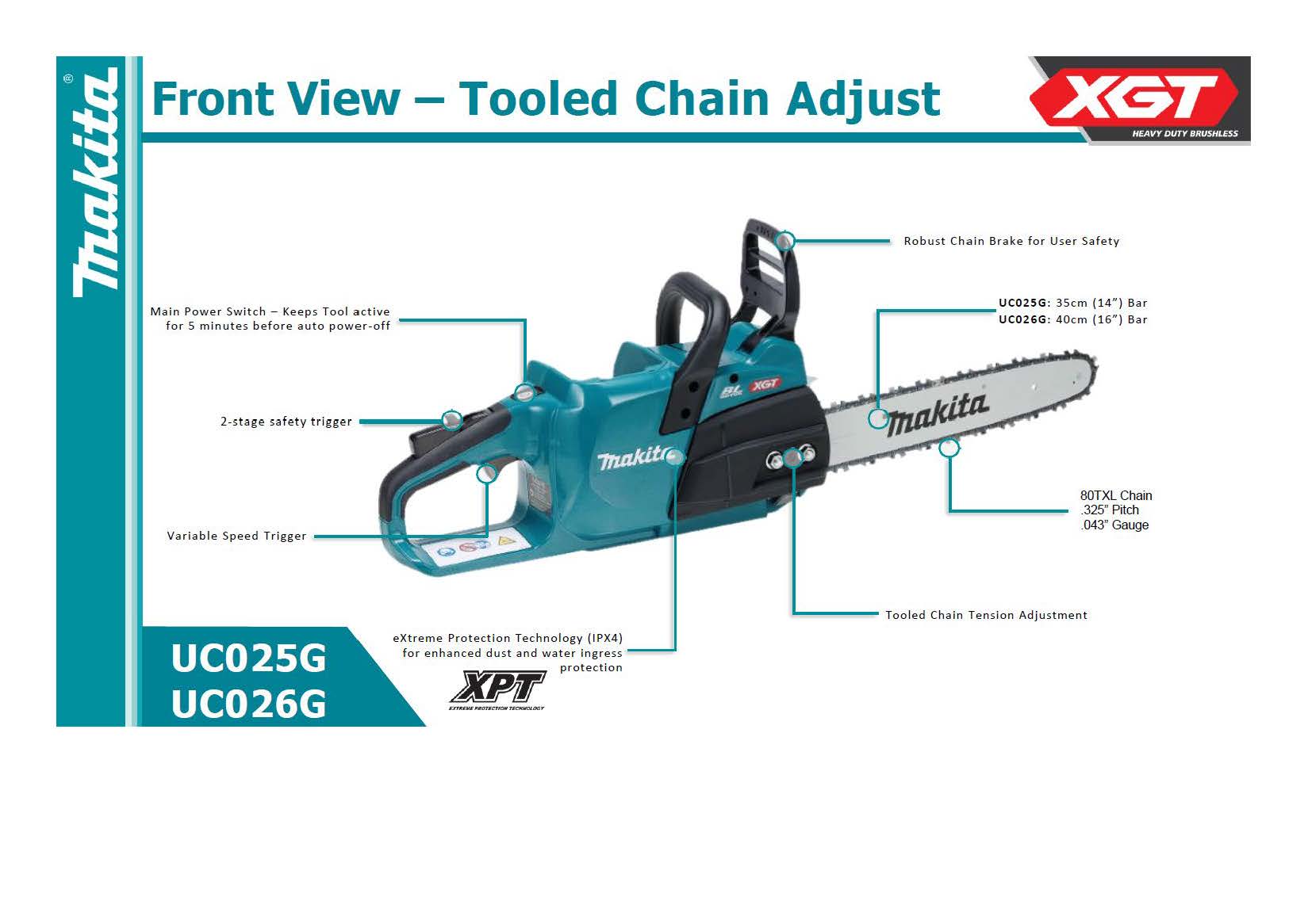 Makita 40Vmax XGT Brushless 350mm 14 inch Chainsaw Kit Tooled