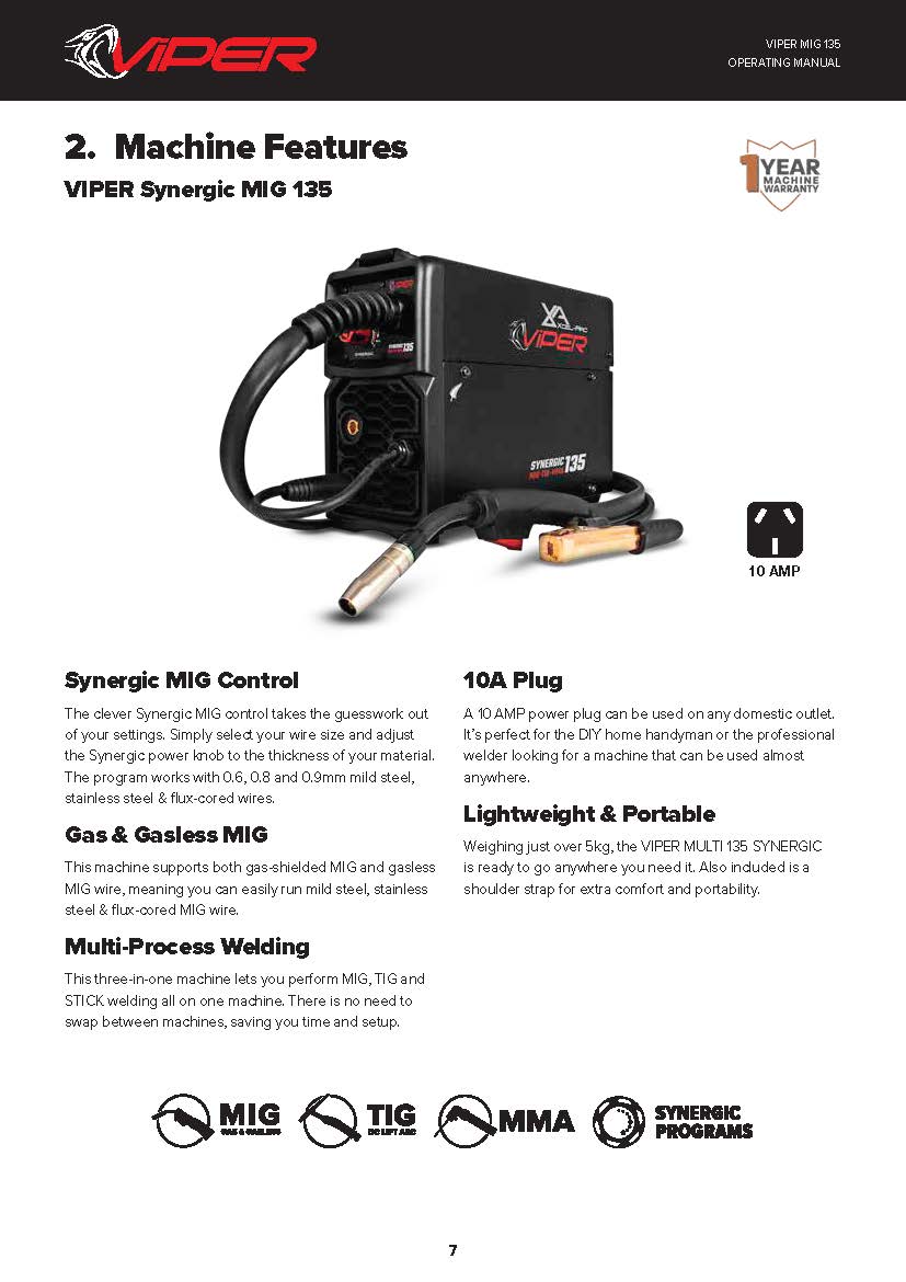Viper 135 Synergic Mig/Tig/Stick Welder