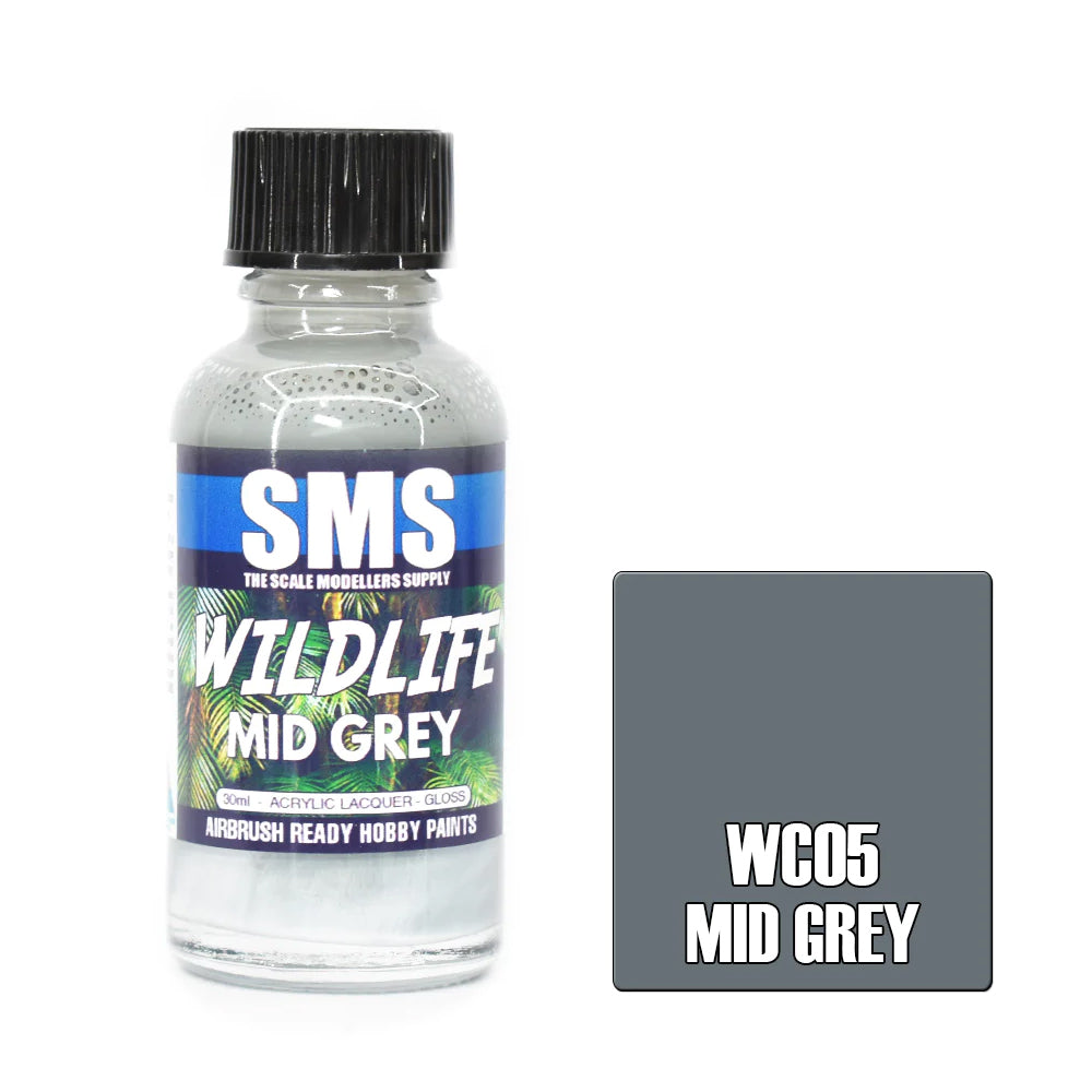 SMS Airbrush paint 30Ml Mid Grey Acrylic Lacquer Scale Modellers Supply