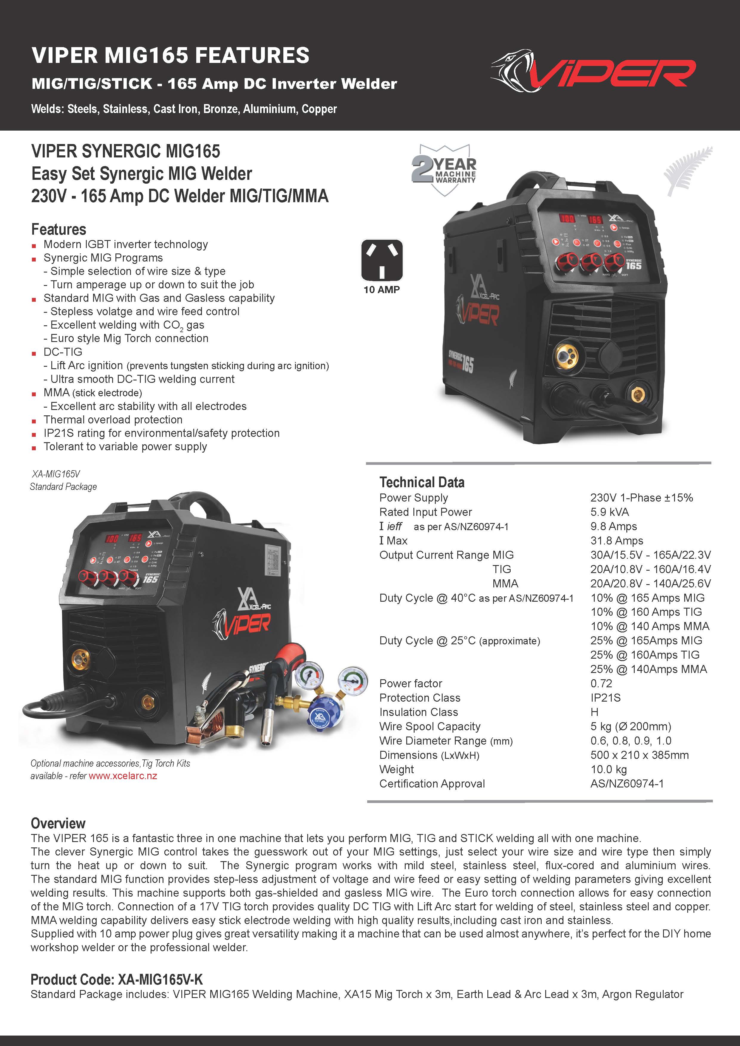 Xcelarc Mig165 Synergic Welder